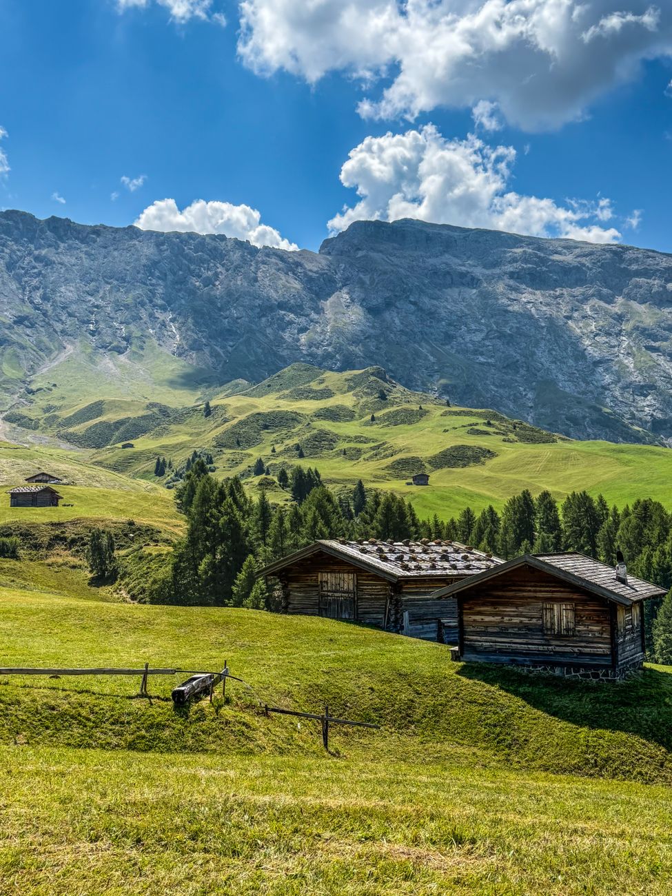 Dolomites landscape with traditional alpine hut